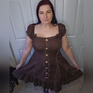 Spin Doctor Steampunk Brown Button-Front Dress L
